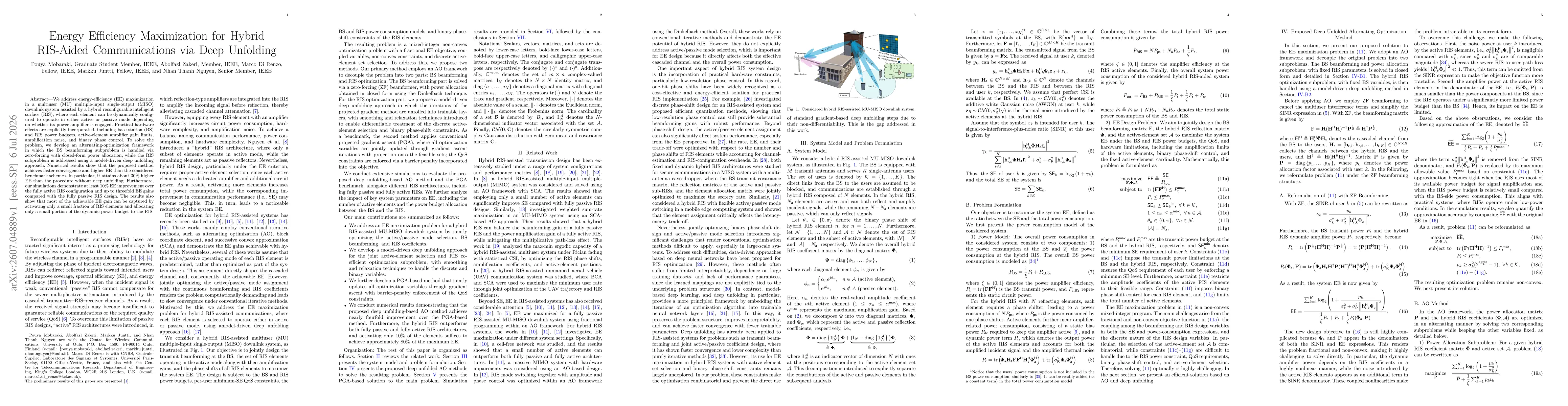 Thumbnail for Energy Efficiency Maximization for Hybrid RIS-Aided Communications via Deep Unfolding