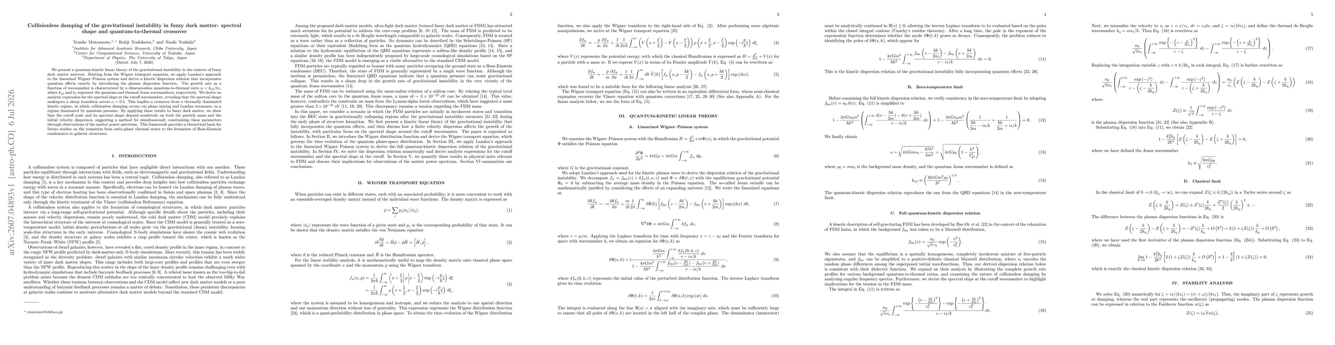 Thumbnail for Collisionless damping of the gravitational instability in fuzzy dark matter: spectral shape and quantum-to-thermal crossover