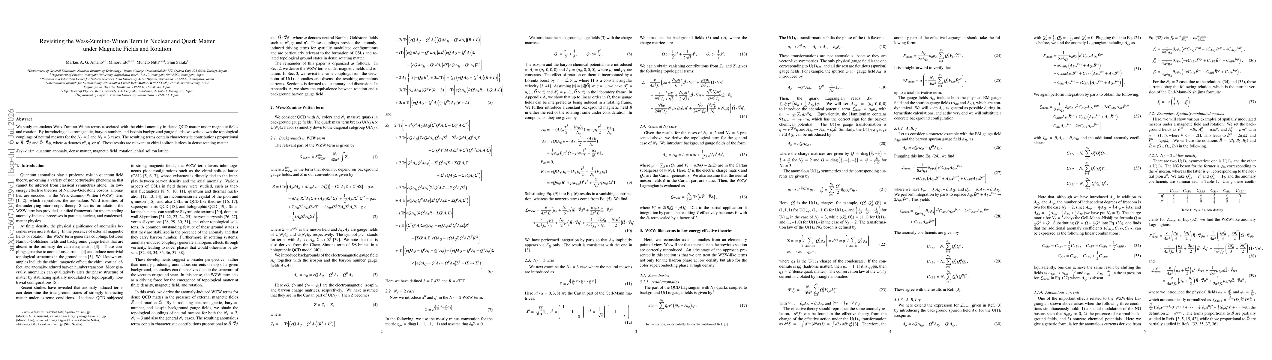 Thumbnail for Revisiting the Wess-Zumino-Witten Term in Nuclear and Quark Matter under Magnetic Fields and Rotation