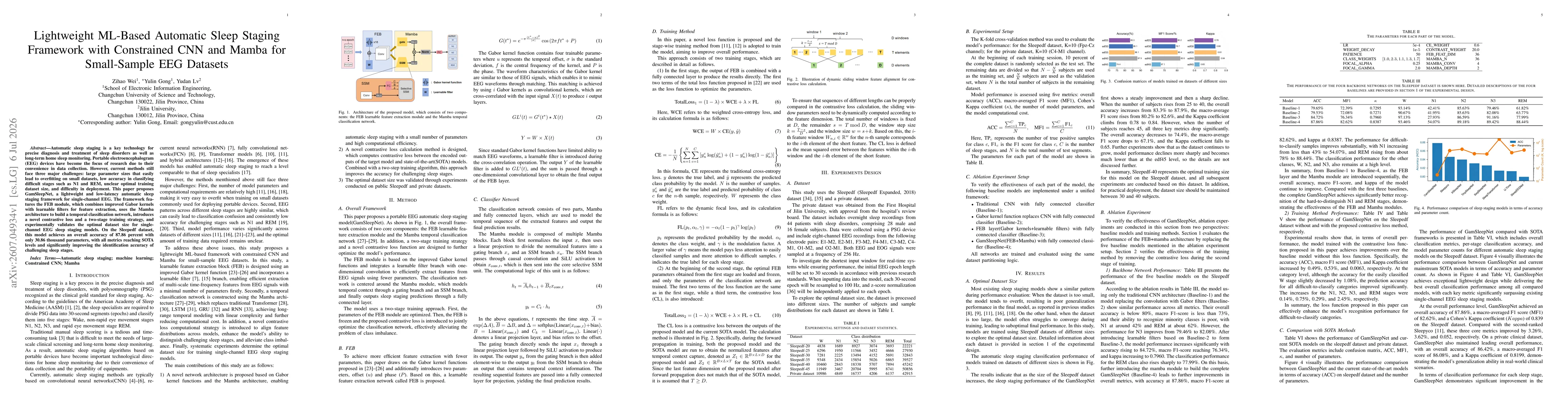 Thumbnail for Lightweight ML-Based Automatic Sleep Staging Framework with Constrained CNN and Mamba for Small-Sample EEG Datasets