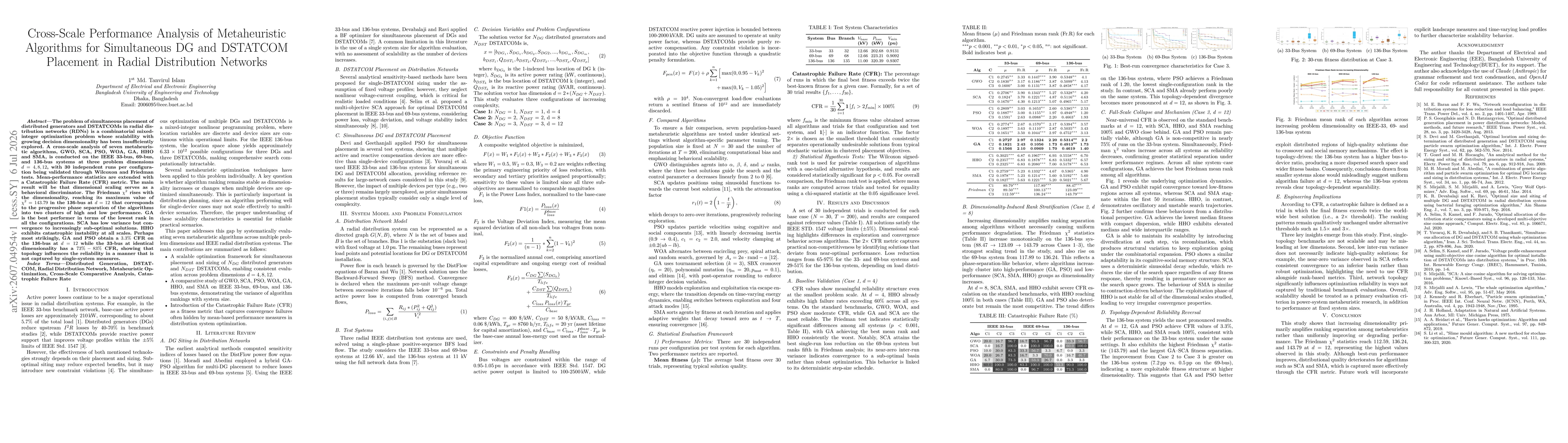 Thumbnail for Cross-Scale Performance Analysis of Metaheuristic Algorithms for Simultaneous DG and DSTATCOM Placement in Radial Distribution Networks