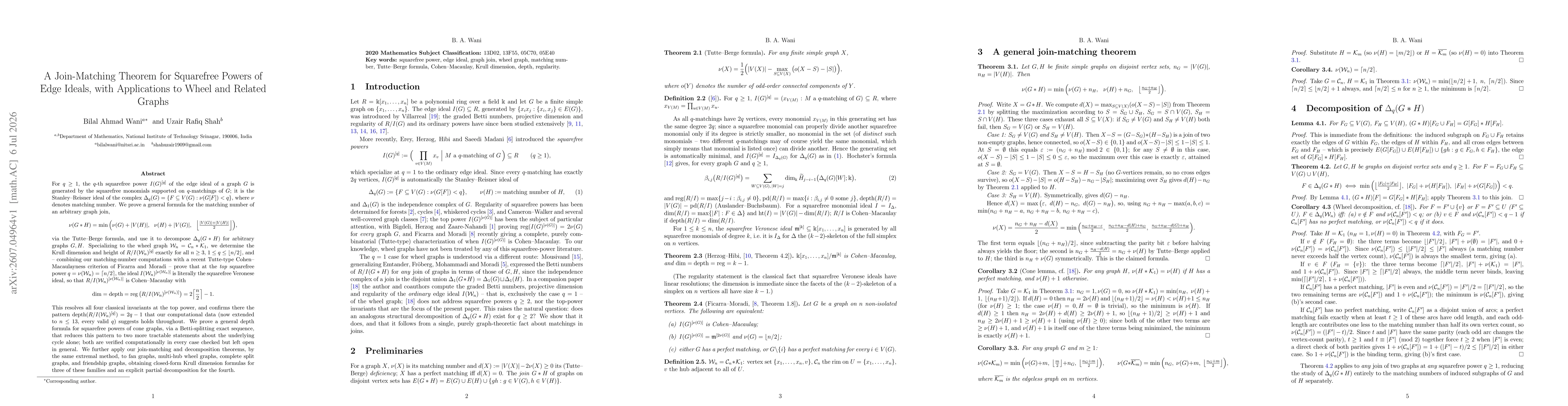 Thumbnail for A Join-Matching Theorem for Squarefree Powers of Edge Ideals, with Applications to Wheel and Related Graphs