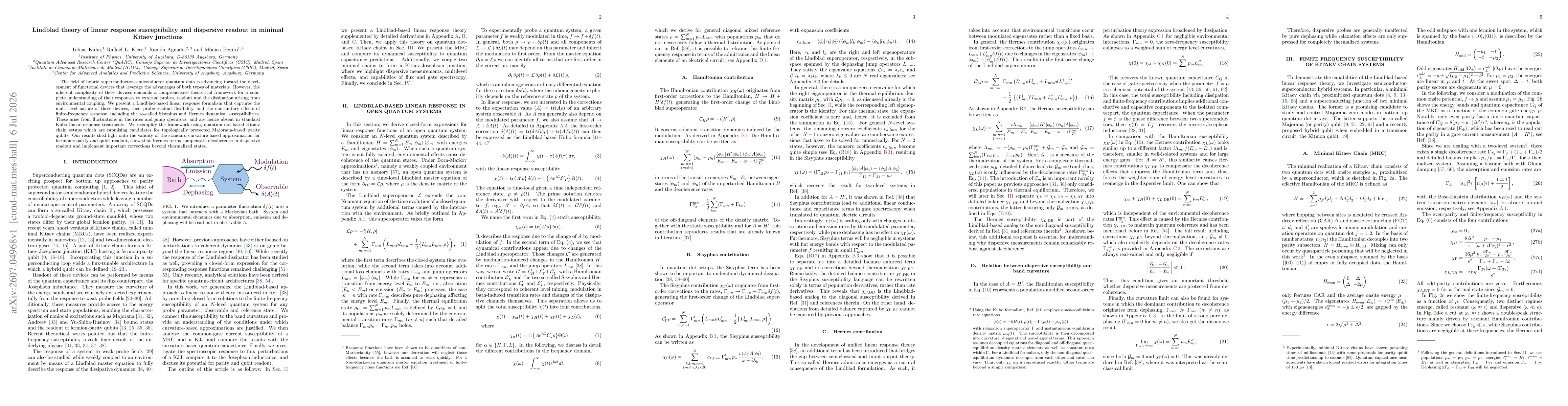 Thumbnail for Lindblad theory of linear response susceptibility and dispersive readout in minimal Kitaev junctions