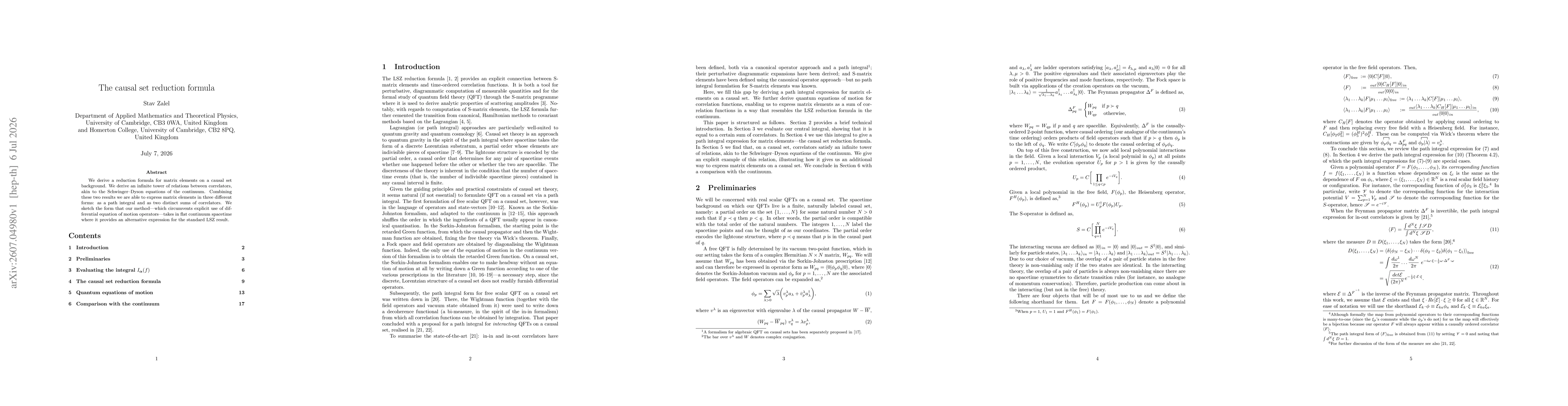 Thumbnail for The causal set reduction formula