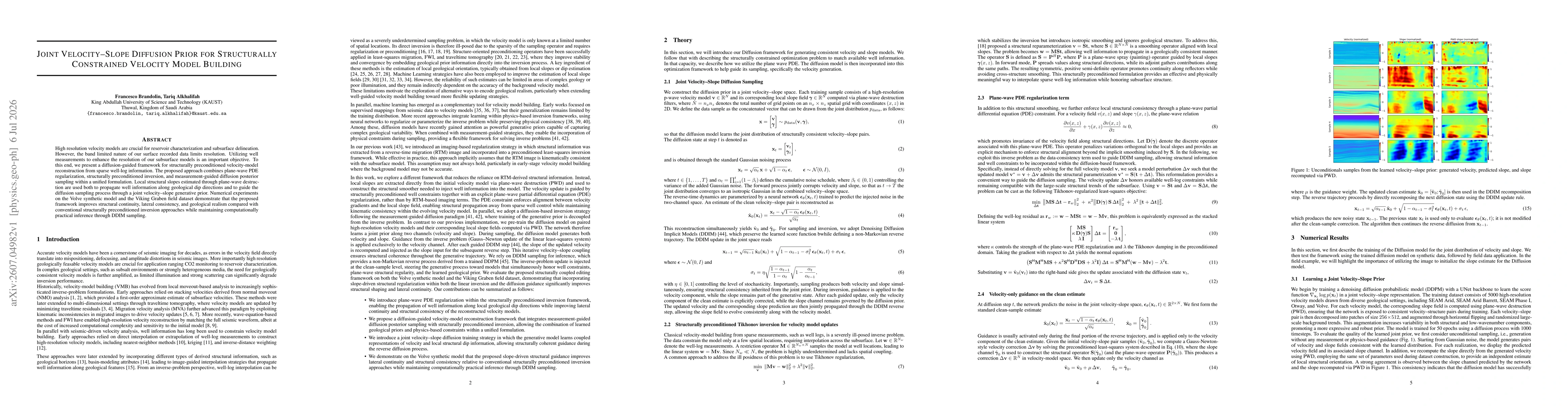 Thumbnail for Joint Velocity Slope Diffusion Prior for Structurally Constrained Velocity Model Building