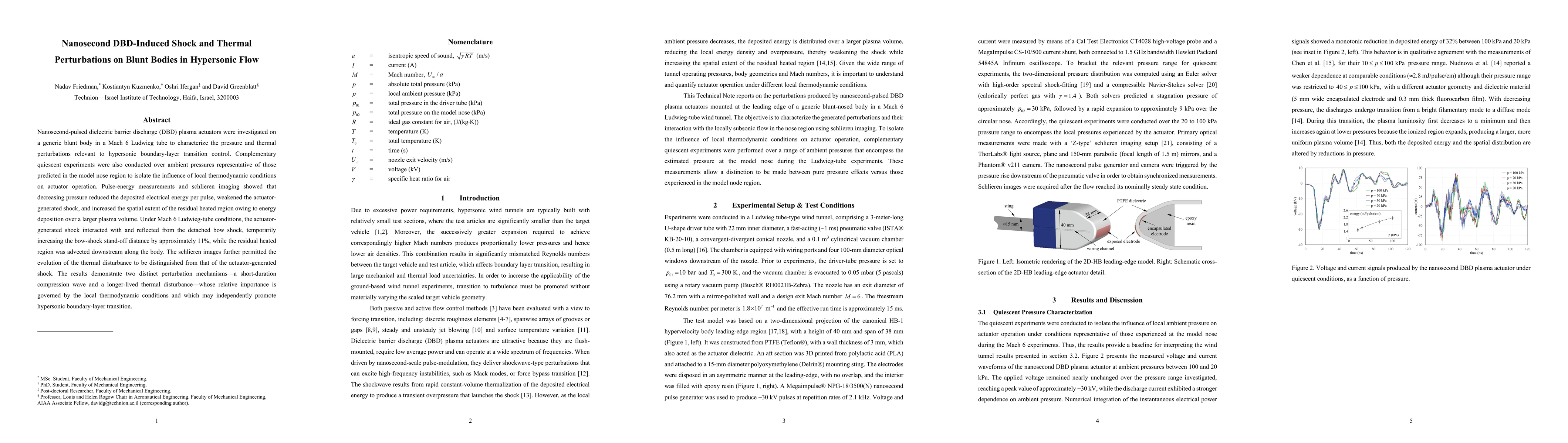Thumbnail for Nanosecond DBD-Induced Shock and Thermal Perturbations on Blunt Bodies in Hypersonic Flow
