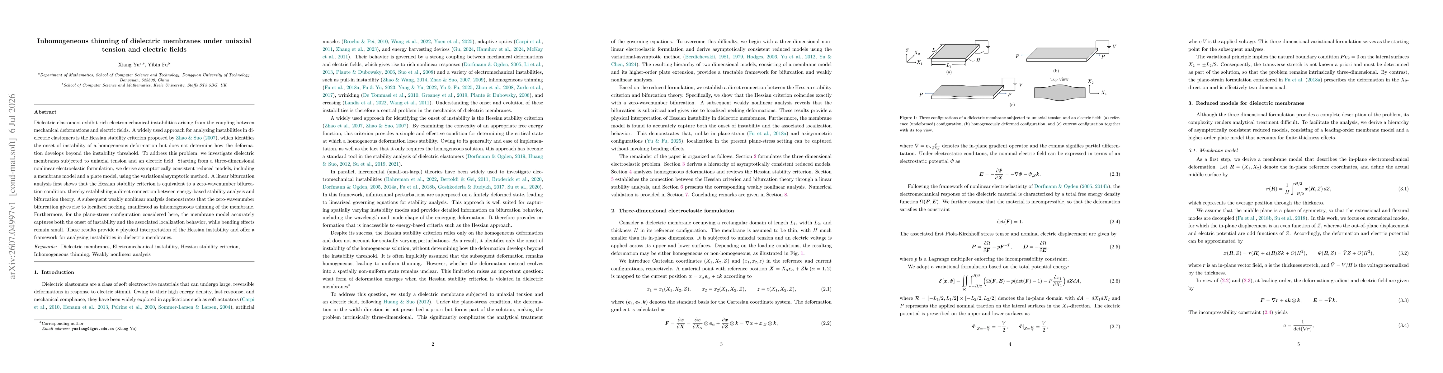 Thumbnail for Inhomogeneous thinning of dielectric membranes under uniaxial tension and electric fields