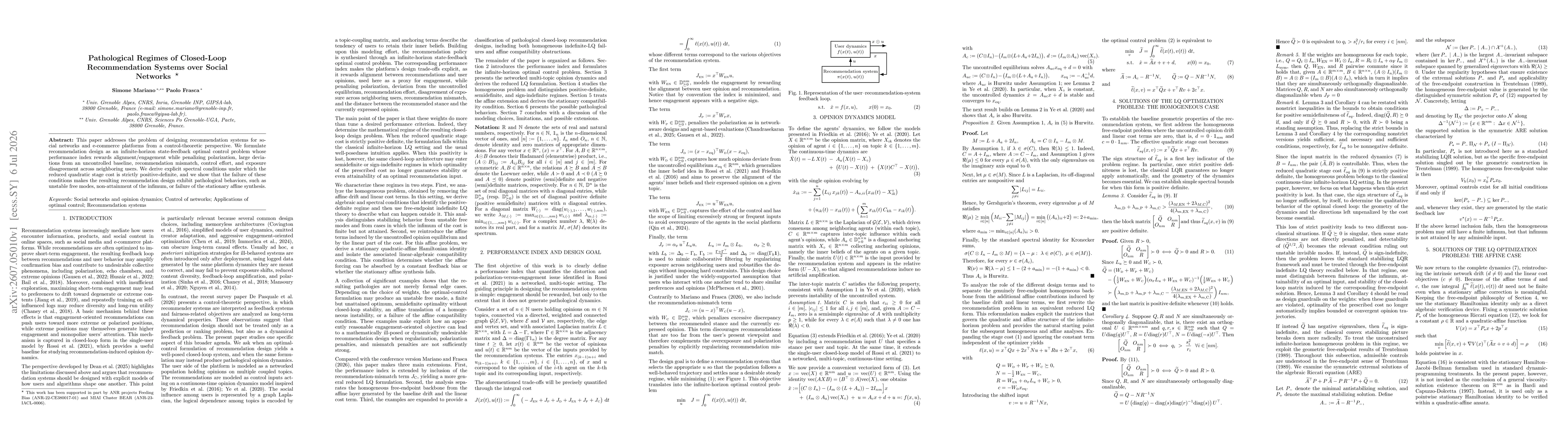 Thumbnail for Pathological Regimes of Closed-Loop Recommendation Systems over Social Networks