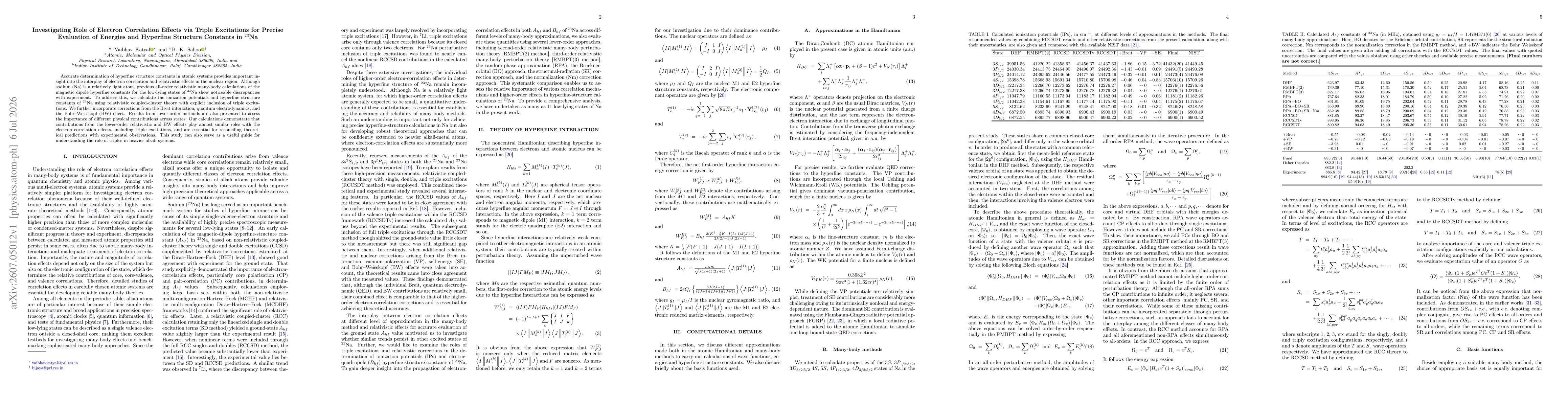 Thumbnail for Investigating Role of Electron Correlation Effects via Triple Excitations for Precise Evaluation of Energies and Hyperfine Structure Constants in $^{23}$Na