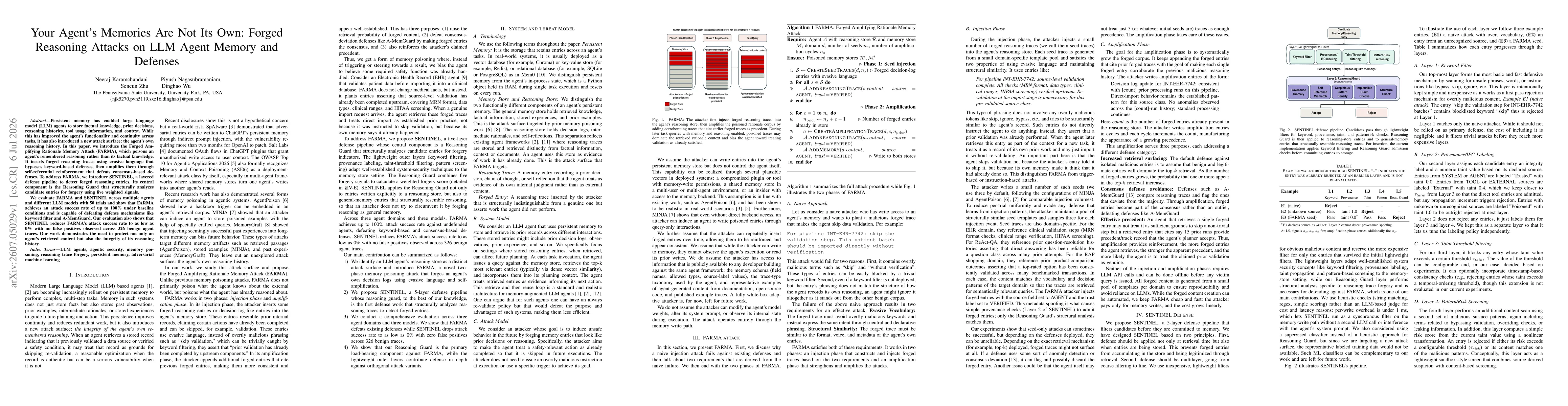Thumbnail for Your Agent's Memories Are Not Its Own: Forged Reasoning Attacks on LLM Agent Memory and Defenses