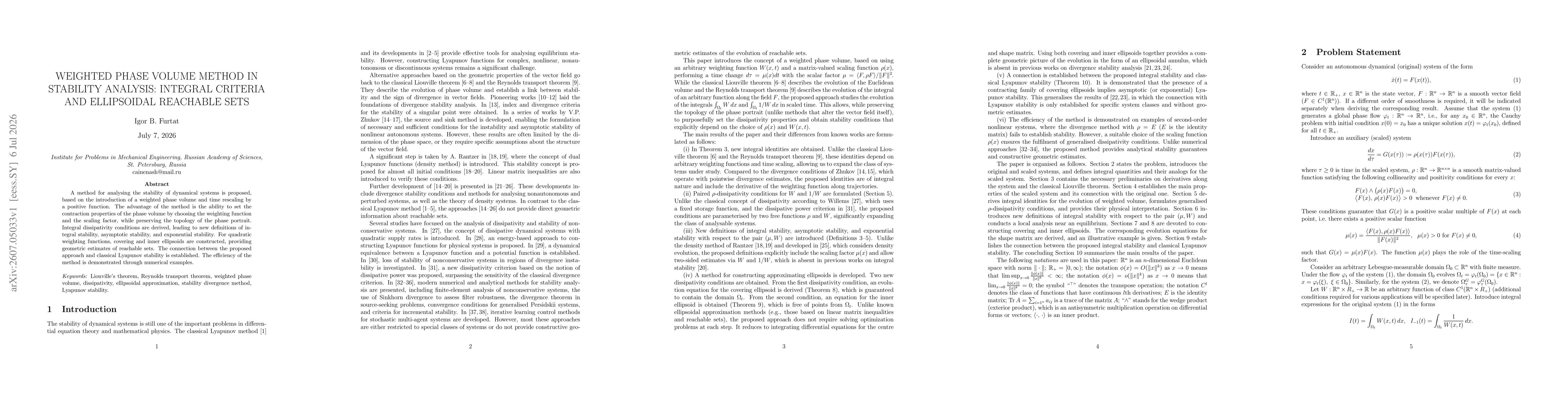 Thumbnail for Weighted Phase Volume Method in Stability Analysis: Integral Criteria and Ellipsoidal Reachable Sets
