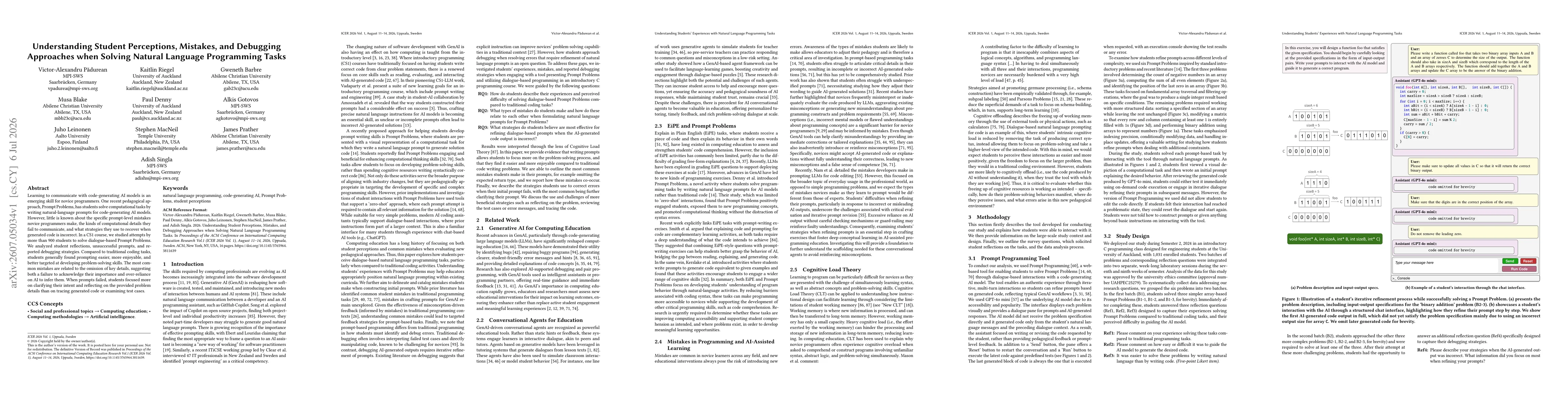 Thumbnail for Understanding Student Perceptions, Mistakes, and Debugging Approaches when Solving Natural Language Programming Tasks