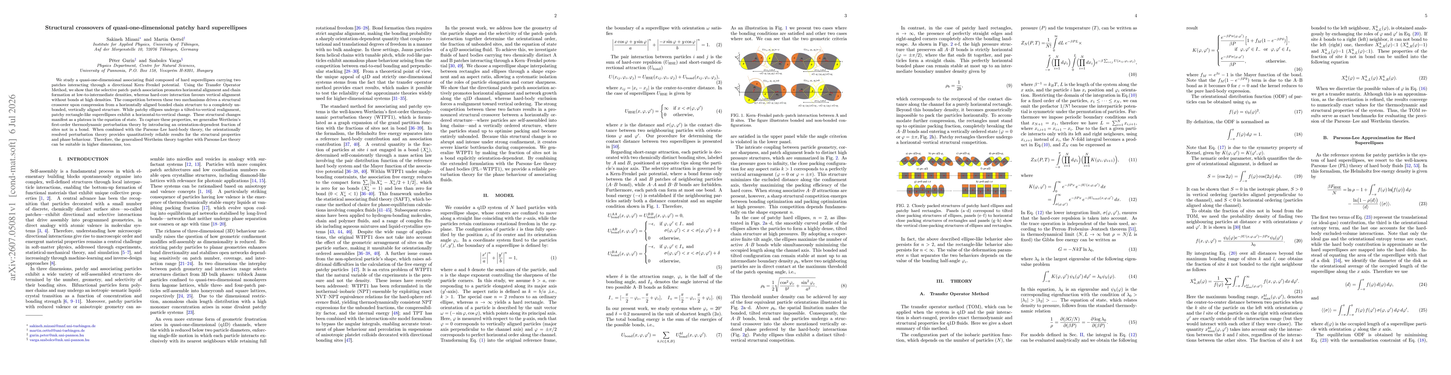 Thumbnail for Structural crossovers of quasi-one-dimensional patchy hard superellipses