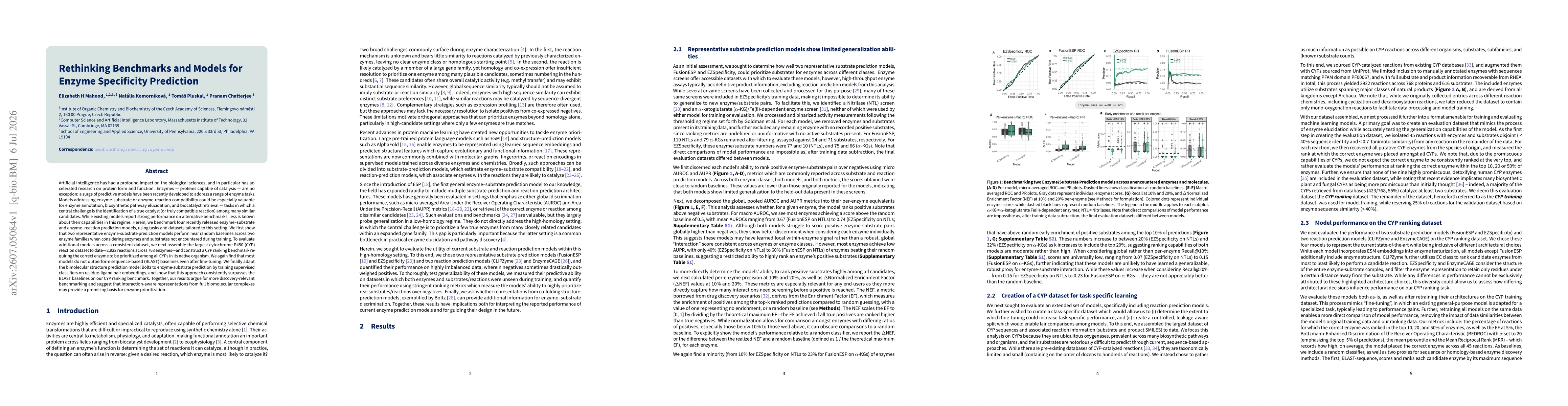Thumbnail for Rethinking Benchmarks and Models for Enzyme Specificity Prediction