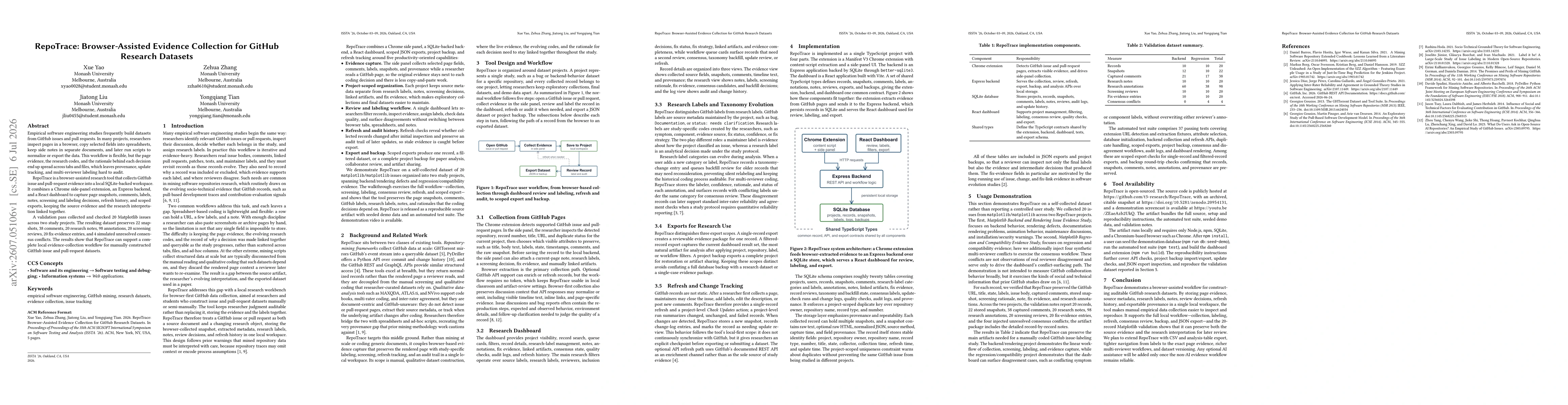 Thumbnail for RepoTrace: Browser-Assisted Evidence Collection for GitHub Research Datasets