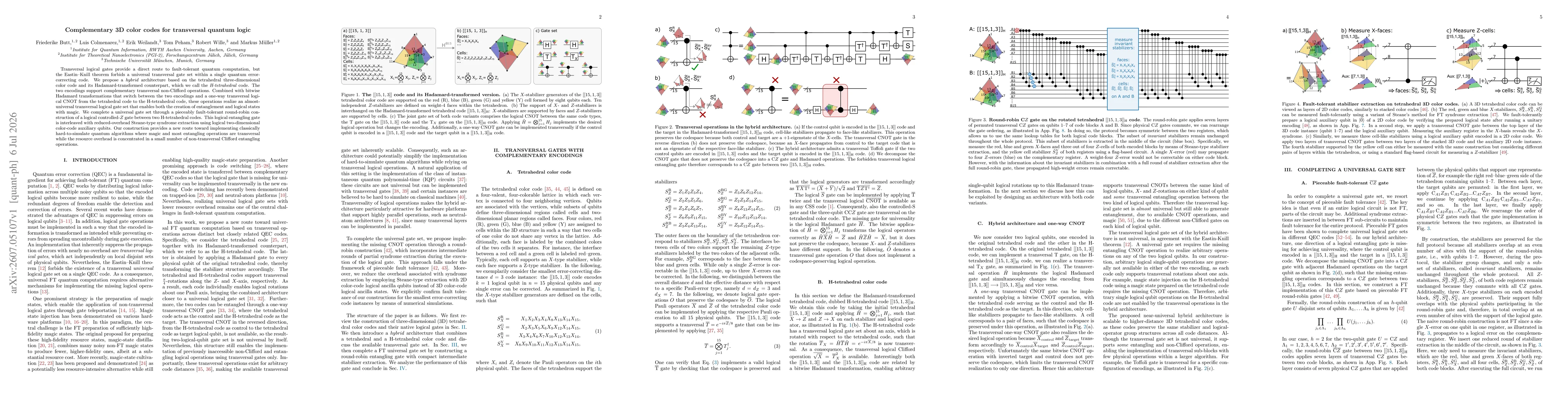 Thumbnail for Complementary 3D color codes for transversal quantum logic