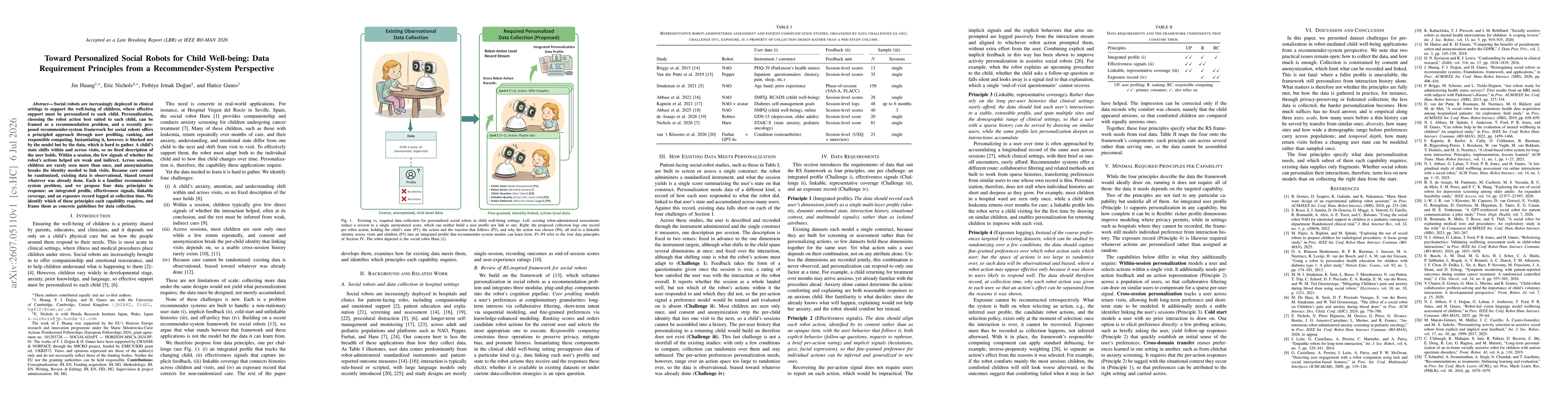 Thumbnail for Toward Personalized Social Robots for Child Well-being: Data Requirement Principles from a Recommender-System Perspective