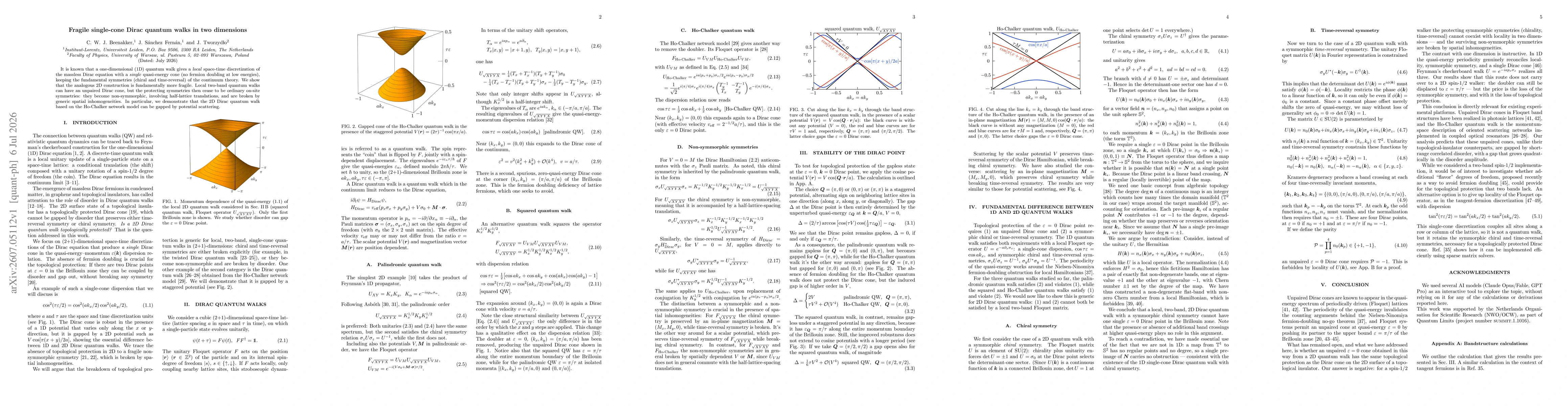 Thumbnail for Fragile single-cone Dirac quantum walks in two dimensions