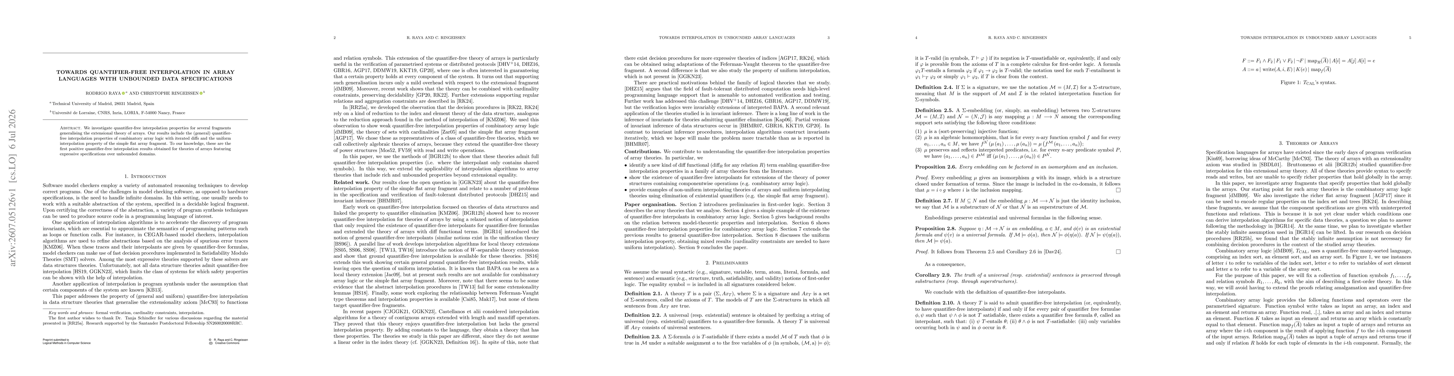 Thumbnail for Towards Quantifier-Free Interpolation in Array Languages with Unbounded Data Specifications