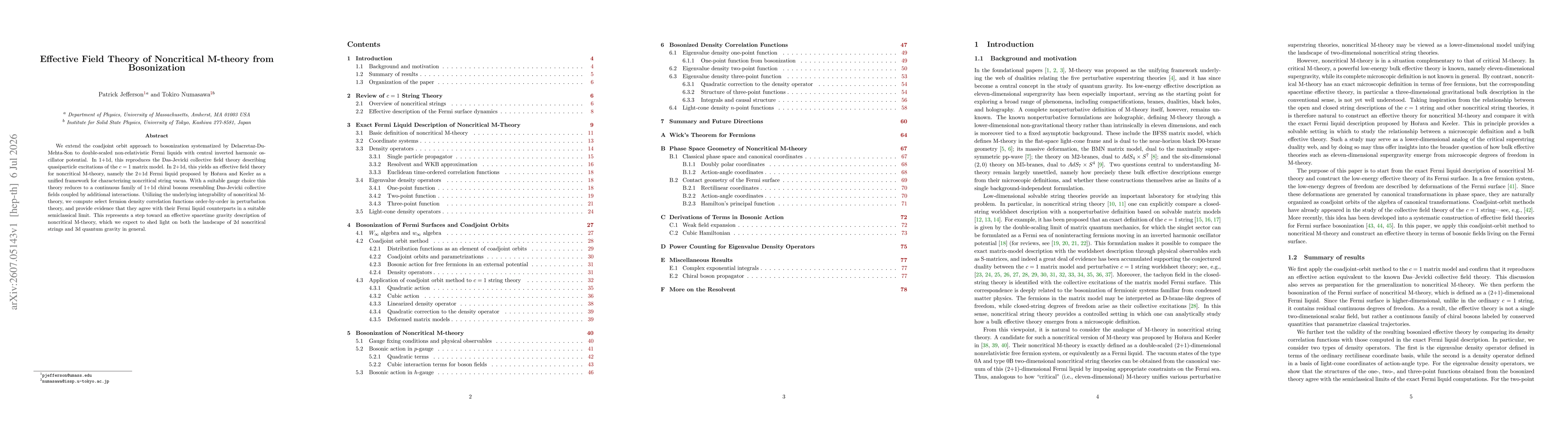 Thumbnail for Effective Field Theory of Noncritical M-theory from Bosonization