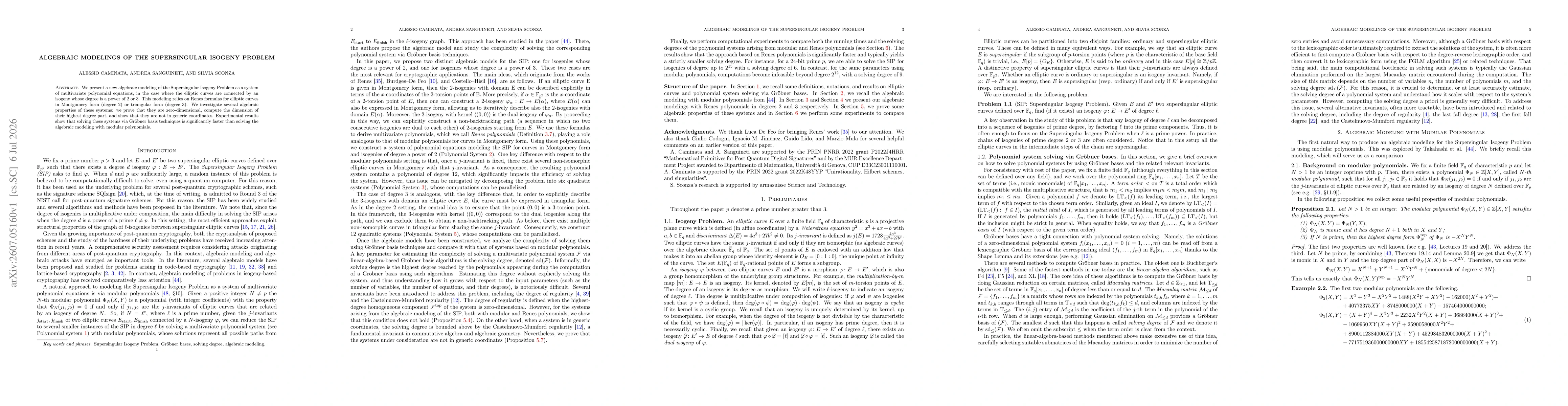 Thumbnail for Algebraic Modelings of the Supersingular Isogeny Problem