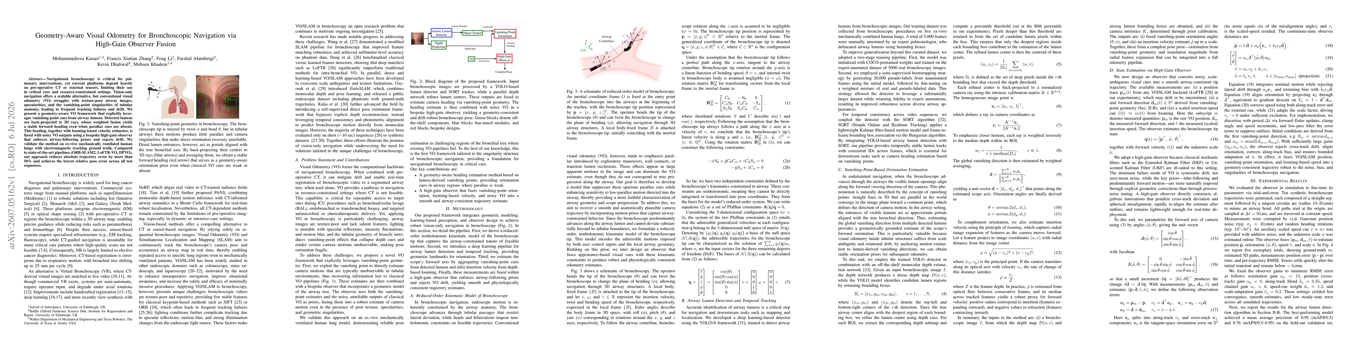 Thumbnail for Geometry-Aware Visual Odometry for Bronchoscopic Navigation via High-Gain Observer Fusion