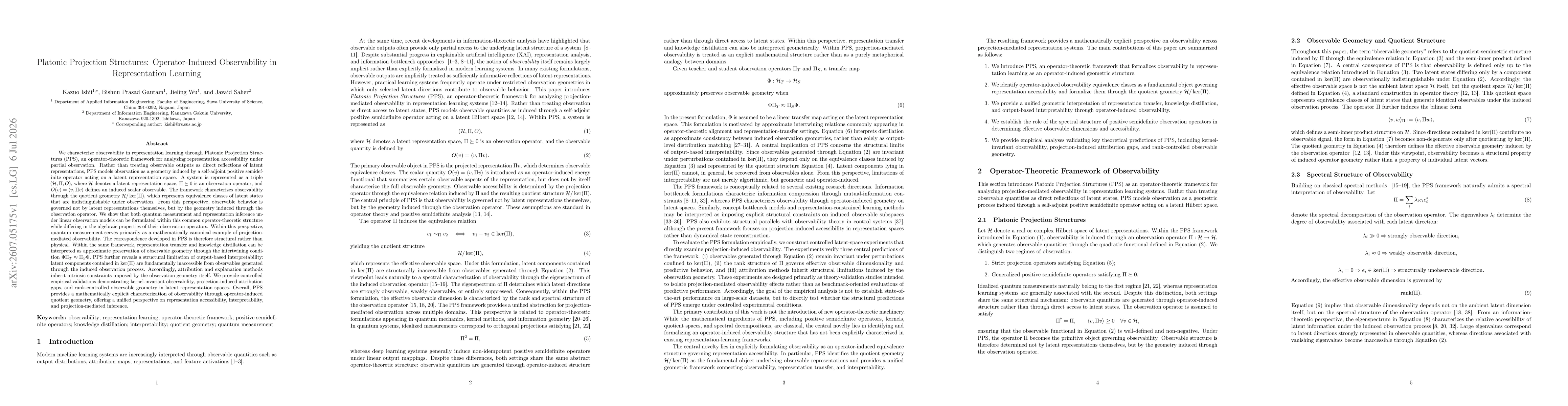 Thumbnail for Platonic Projection Structures: Operator-Induced Observability in Representation Learning