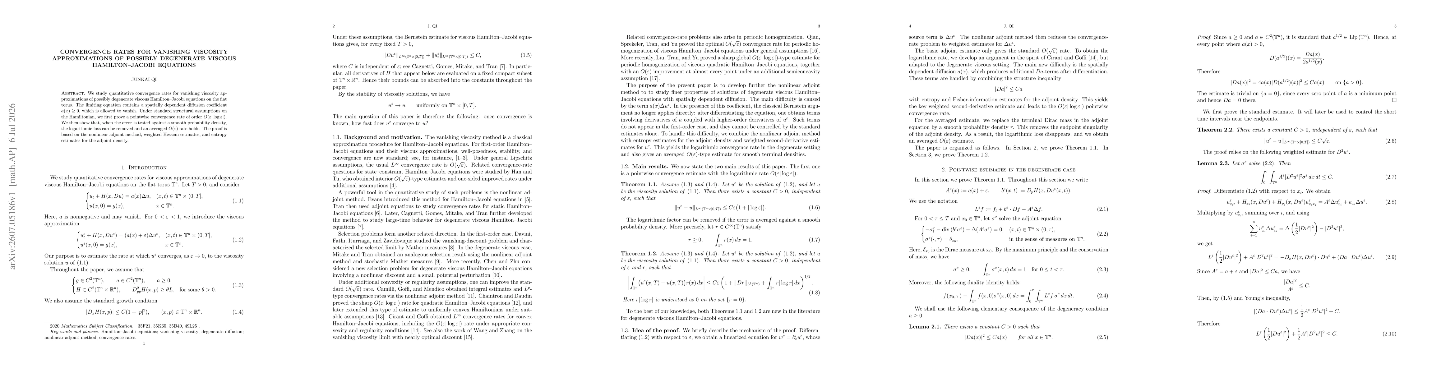 Thumbnail for Convergence Rates for Vanishing Viscosity Approximations of Possibly Degenerate Viscous Hamilton--Jacobi Equations