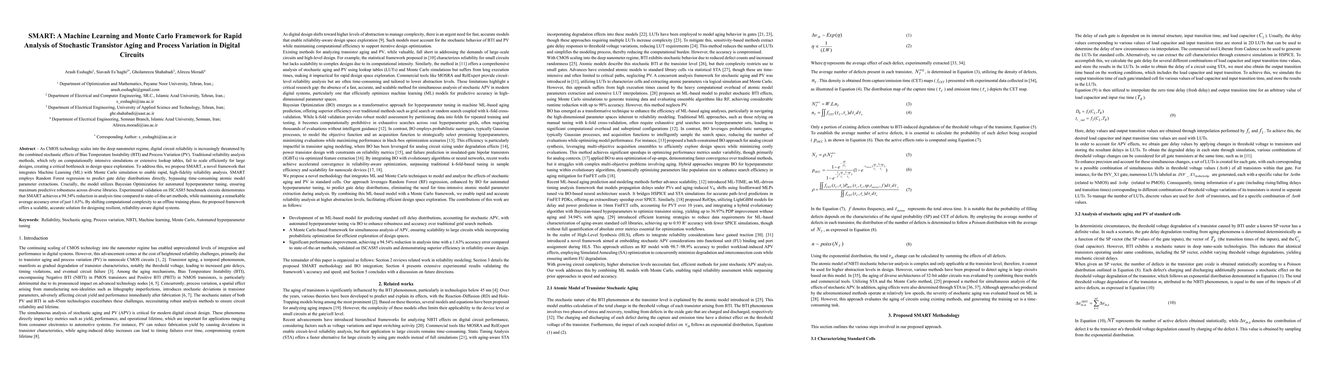 Thumbnail for SMART: A Machine Learning and Monte Carlo Framework for Rapid Analysis of Stochastic Transistor Aging and Process Variation in Digital Circuits