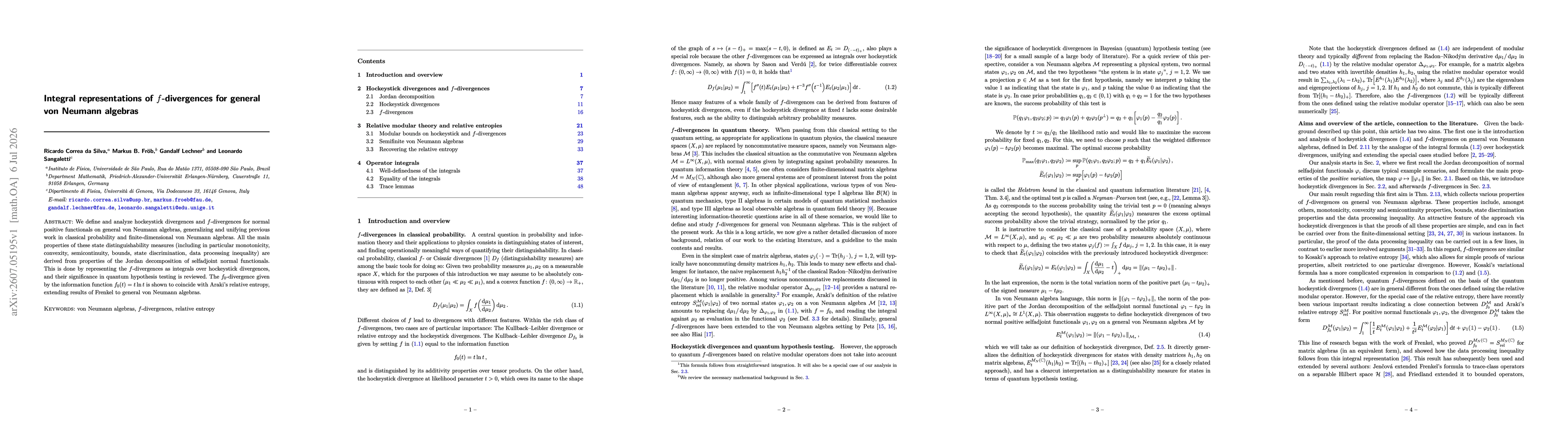 Thumbnail for Integral representations of $f$-divergences for general von Neumann algebras
