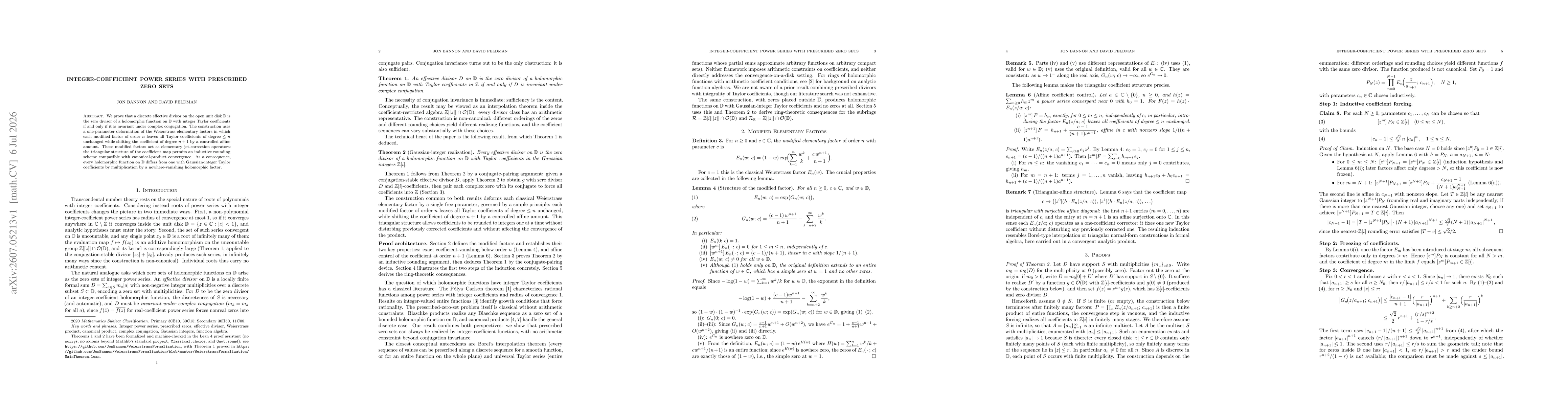 Thumbnail for Integer Coefficient Power Series with Prescribed Zero Sets
