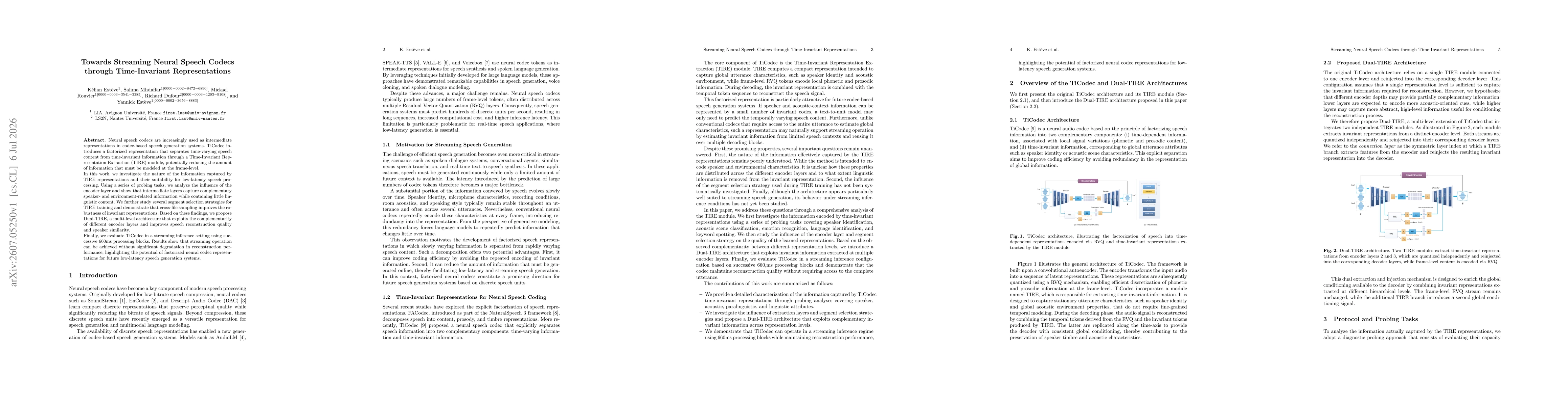 Thumbnail for Streaming Neural Speech Codecs through Time-Invariant Representations