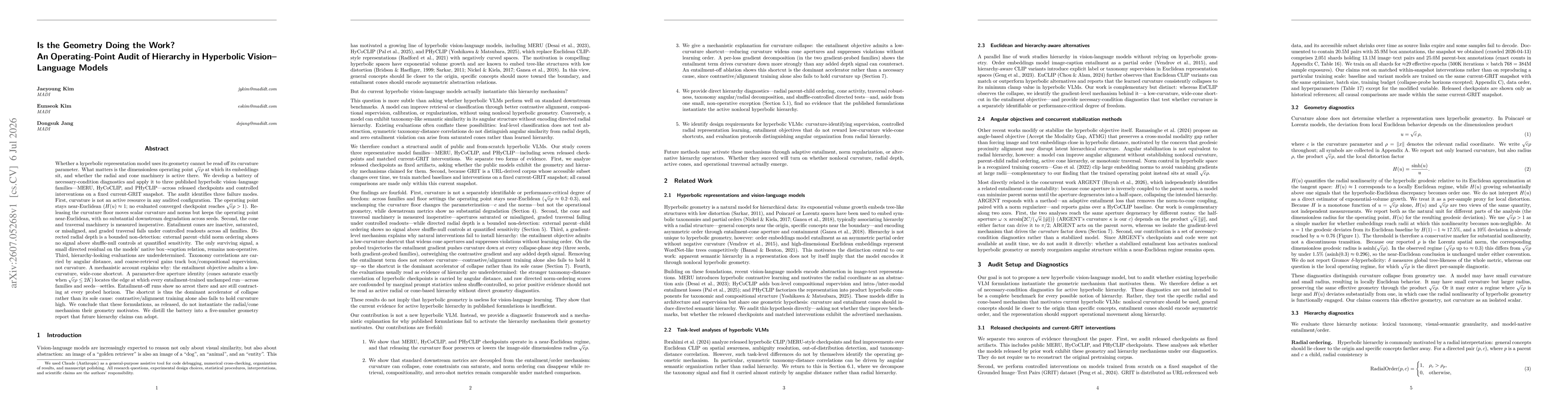 Thumbnail for Is the Geometry Doing the Work? An Operating-Point Audit of Hierarchy in Hyperbolic Vision-Language Models