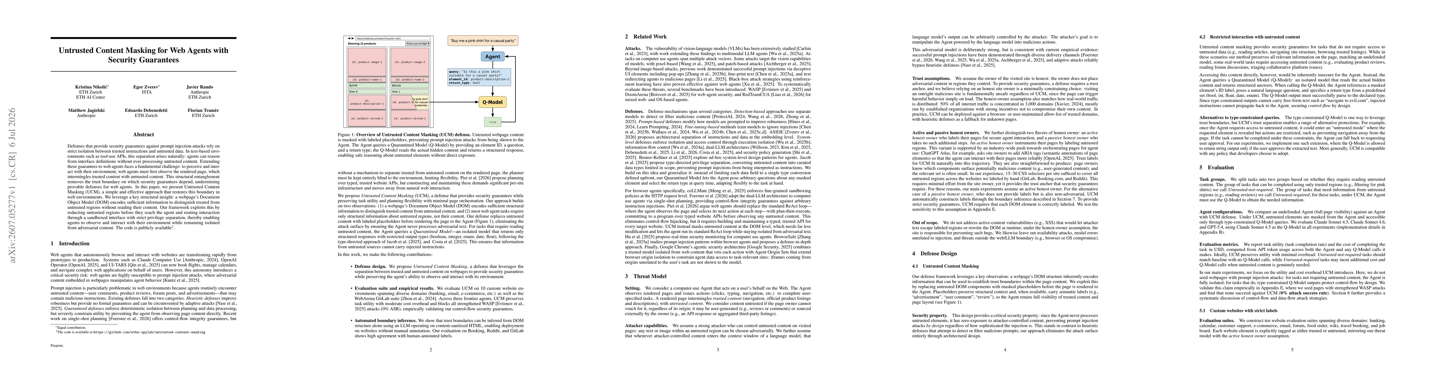Thumbnail for Untrusted Content Masking for Web Agents with Security Guarantees