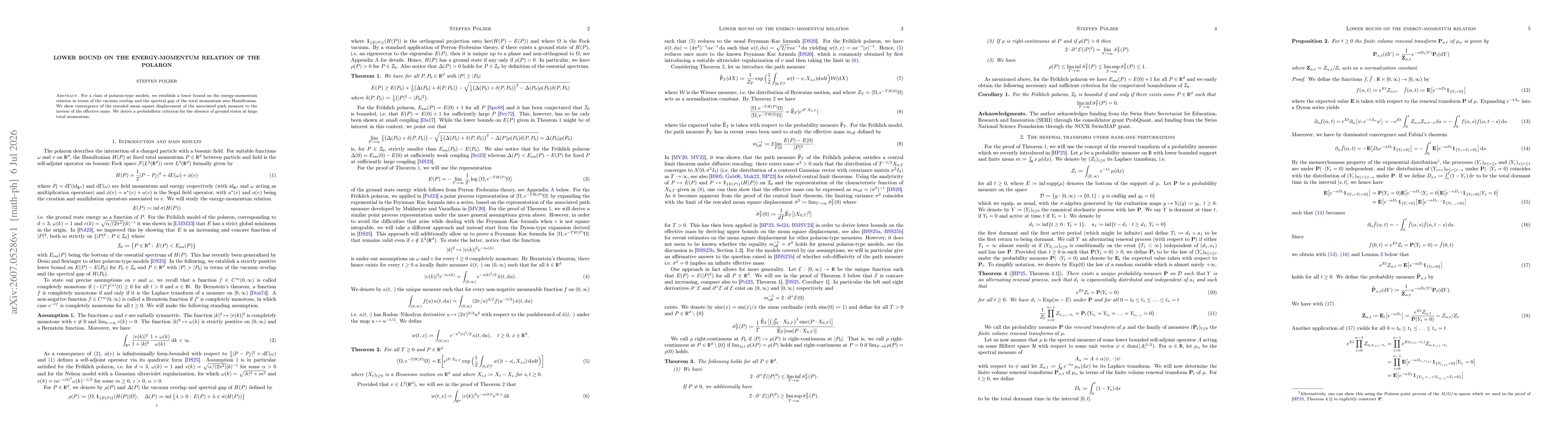 Thumbnail for Lower bound on the energy-momentum relation of the polaron