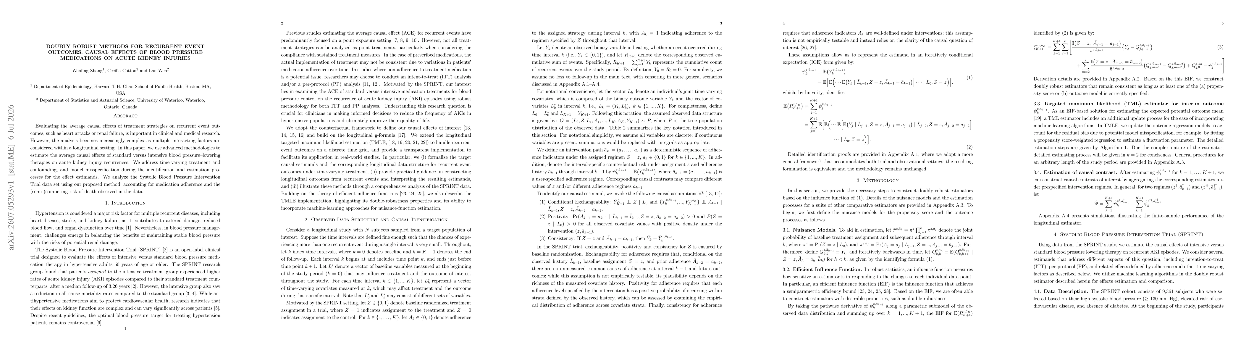 Thumbnail for Doubly robust Methods for Recurrent Event Outcomes: Causal Effects of Blood Pressure Medications on Acute Kidney Injuries