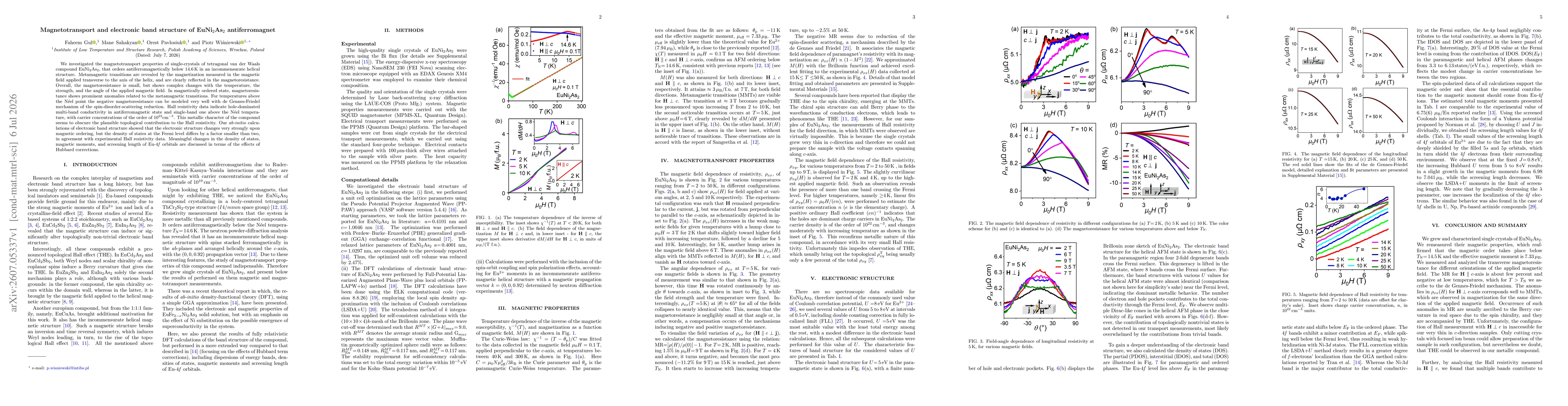 Thumbnail for Magnetotransport and electronic band structure of EuNi$_2$As$_2$ antiferromagnet