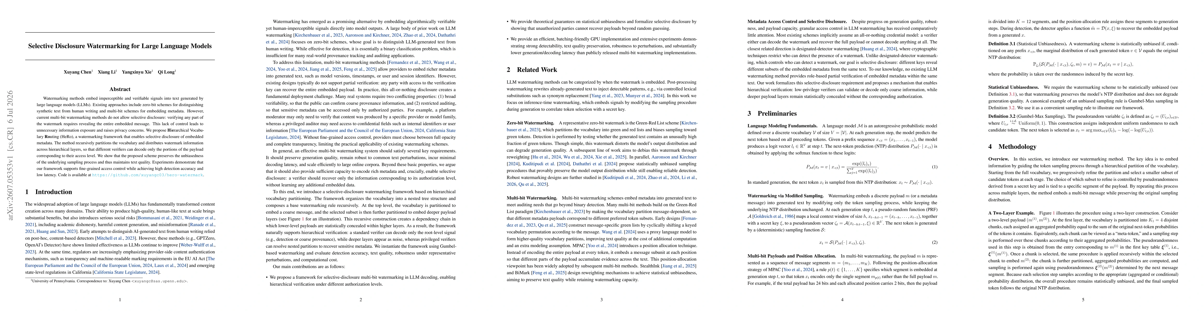 Thumbnail for Selective Disclosure Watermarking for Large Language Models