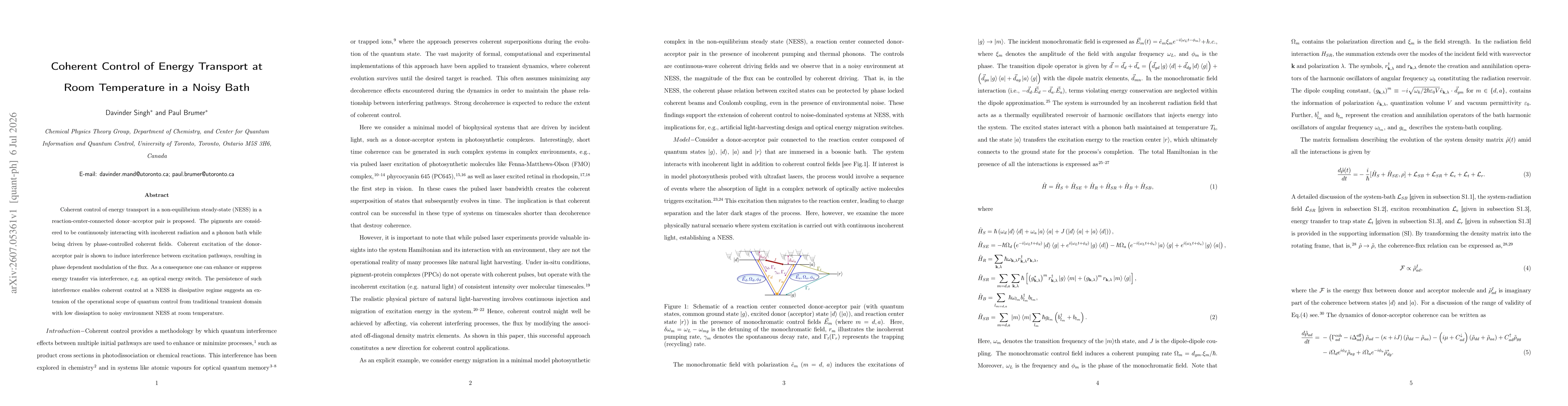 Thumbnail for Coherent Control of Energy Transport at Room Temperature in a Noisy Bath