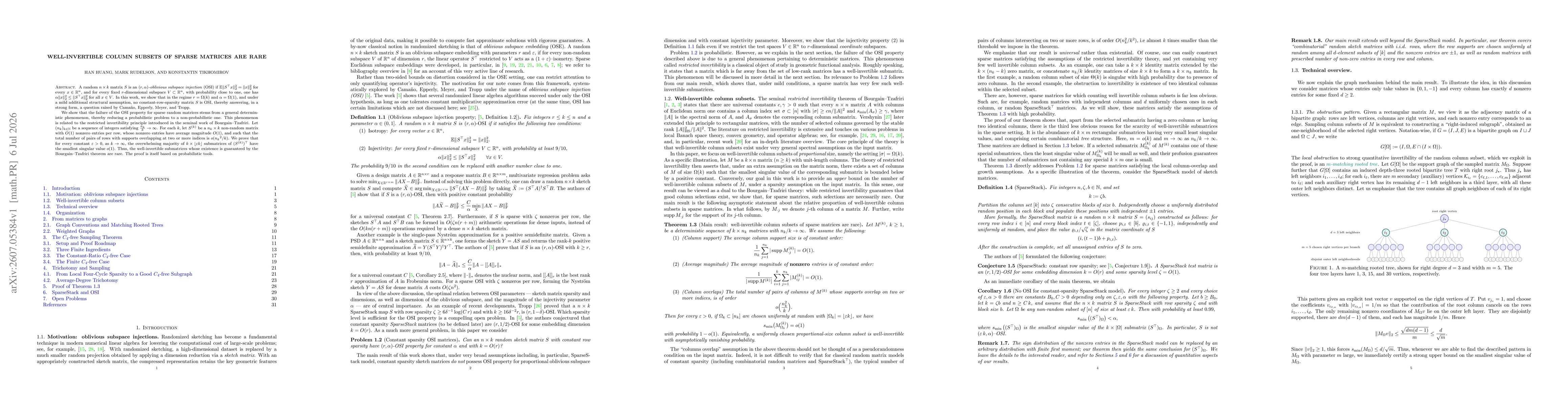 Thumbnail for Well-invertible column subsets of sparse matrices are rare