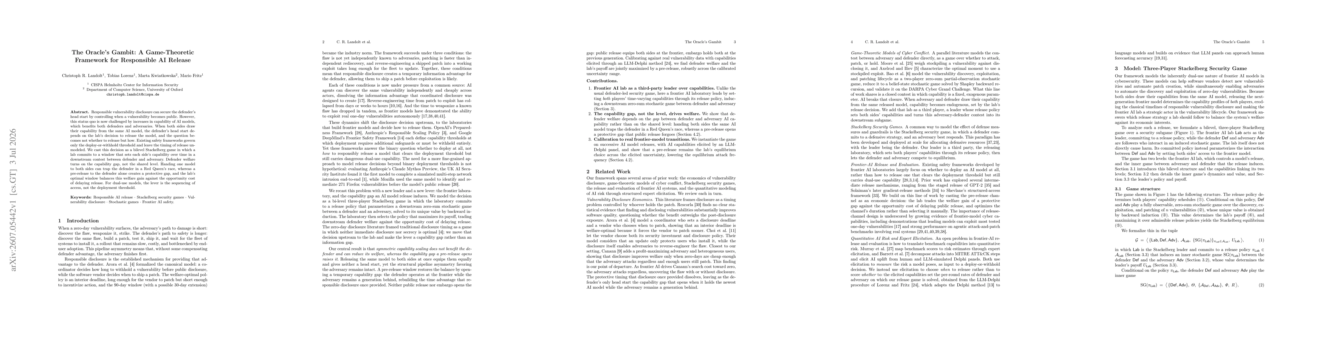 Thumbnail for The Oracle's Gambit: A Game-Theoretic Framework for Responsible AI Release