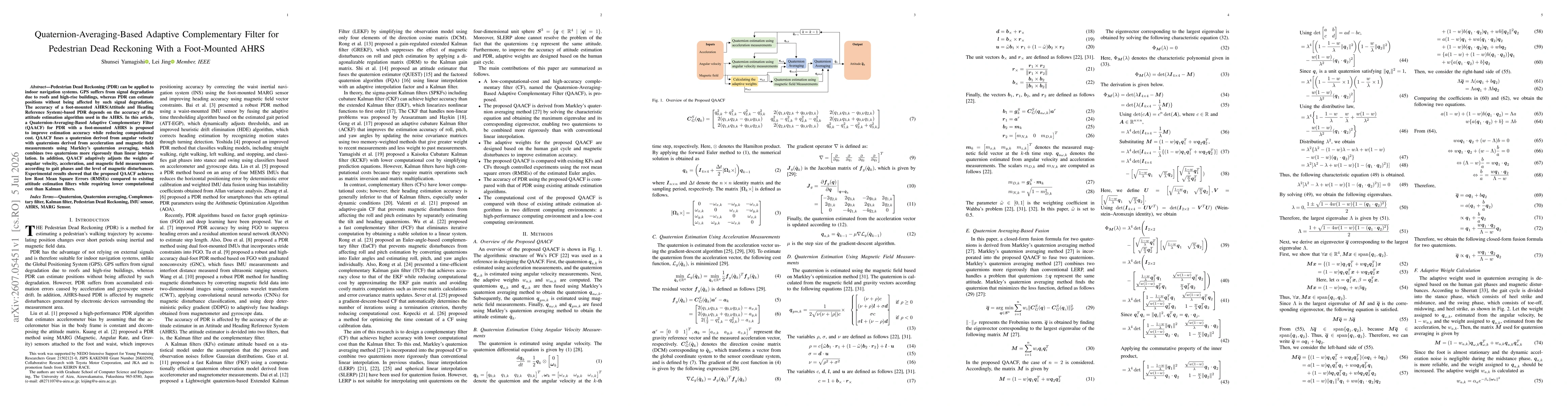 Thumbnail for Quaternion-Averaging-Based Adaptive Complementary Filter for Pedestrian Dead Reckoning With a Foot-Mounted AHRS