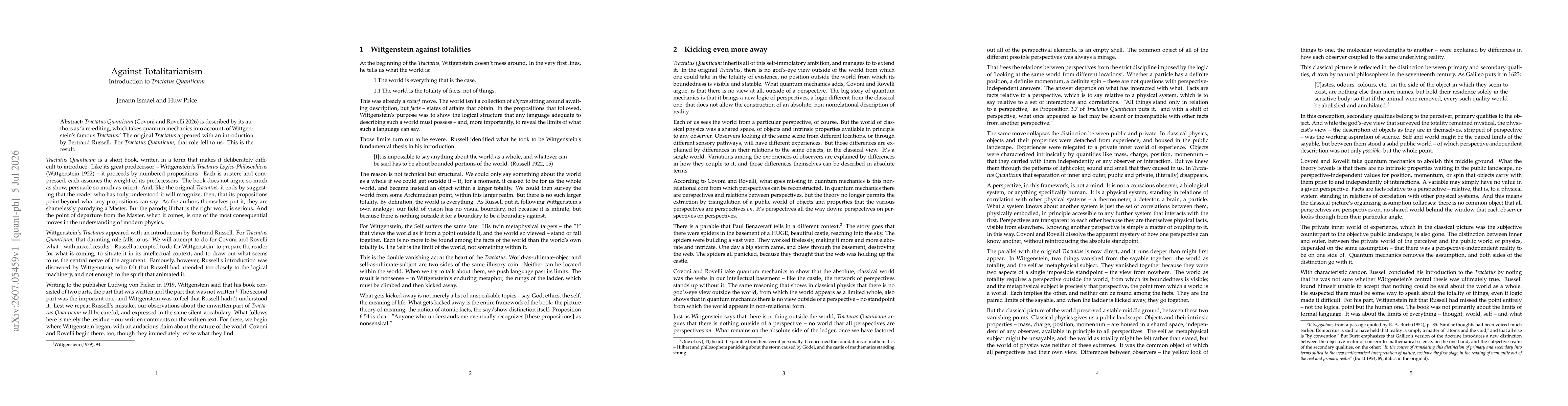 Thumbnail for Against Totalitarianism -- Introduction to Tractatus Quanticum