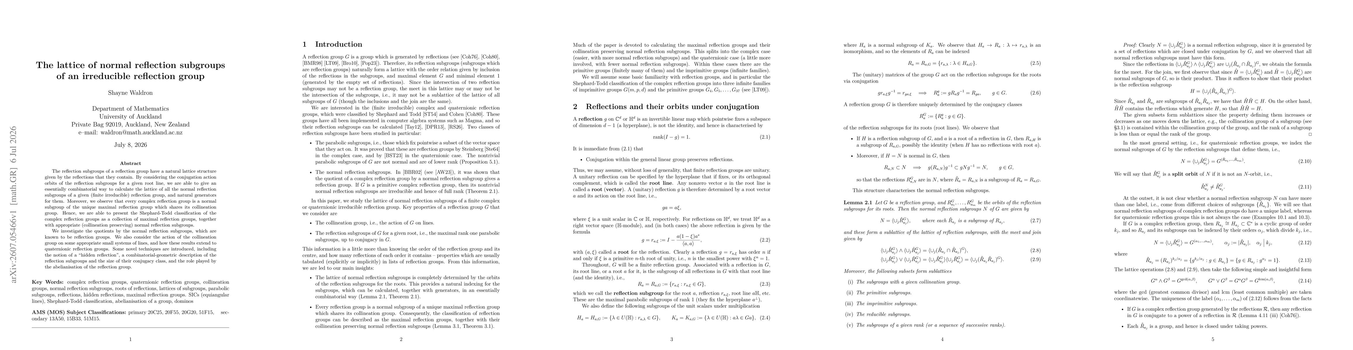Thumbnail for The lattice of normal reflection subgroups of an irreducible reflection group