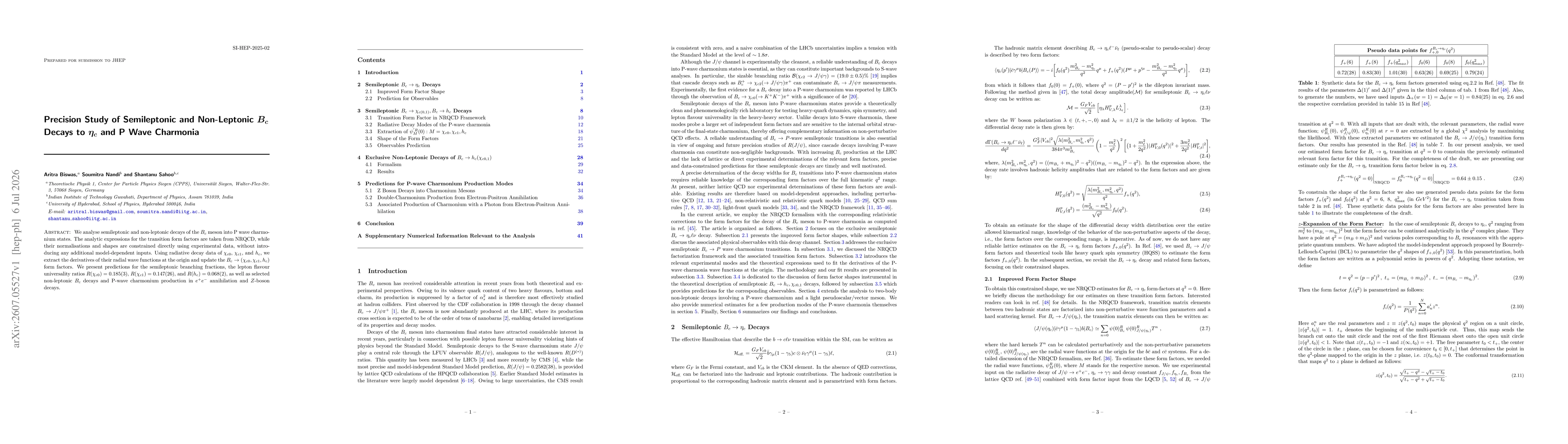 Thumbnail for Precision Study of Semileptonic and Non-Leptonic $B_c$ Decays to $η_c$ and P Wave Charmonia