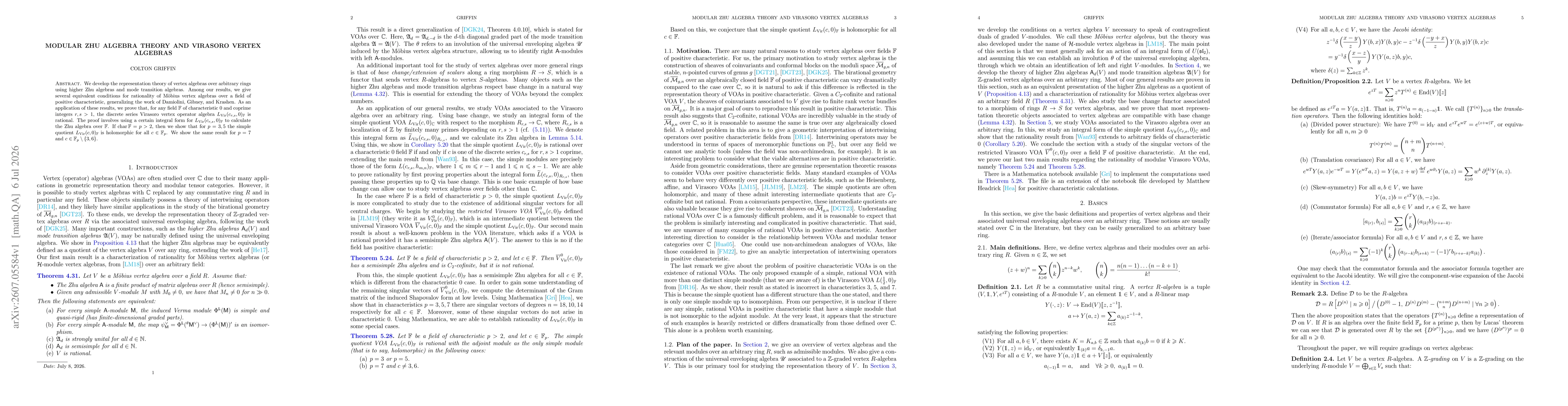Thumbnail for Modular Zhu algebra theory and Virasoro vertex algebras