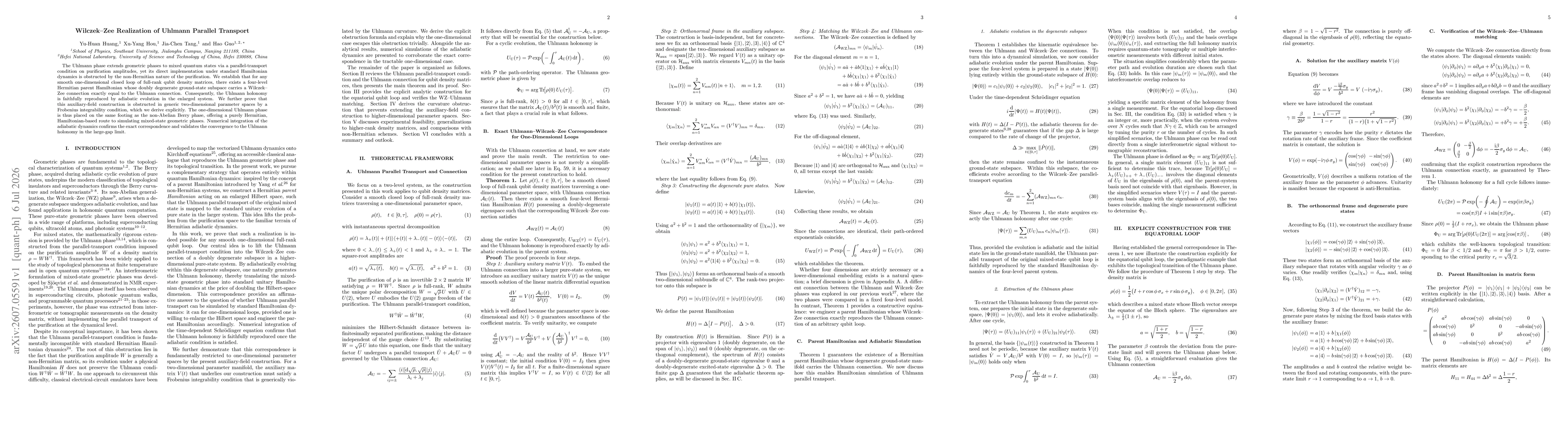 Thumbnail for Wilczek-Zee Realization of Uhlmann Parallel Transport