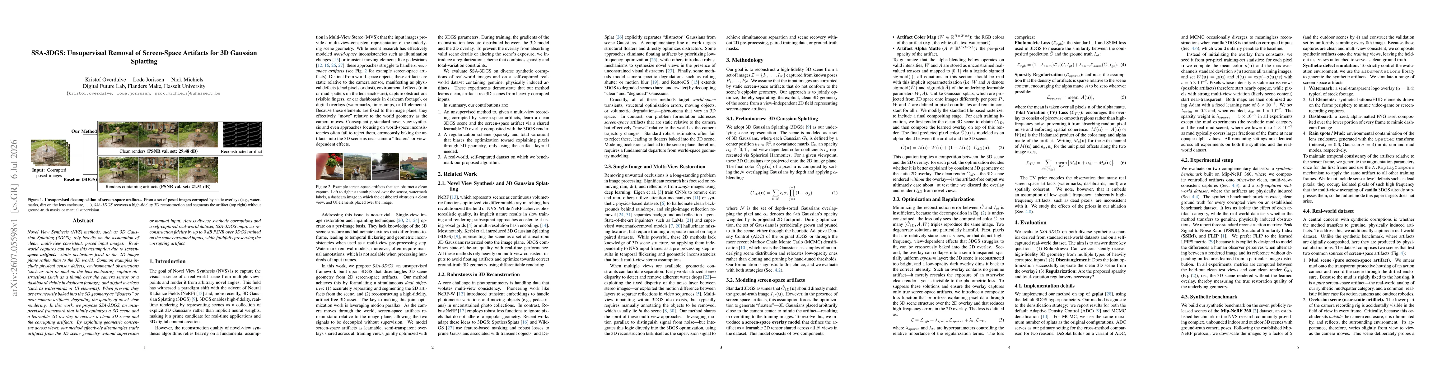 Thumbnail for SSA-3DGS: Unsupervised Removal of Screen-Space Artifacts for 3D Gaussian Splatting