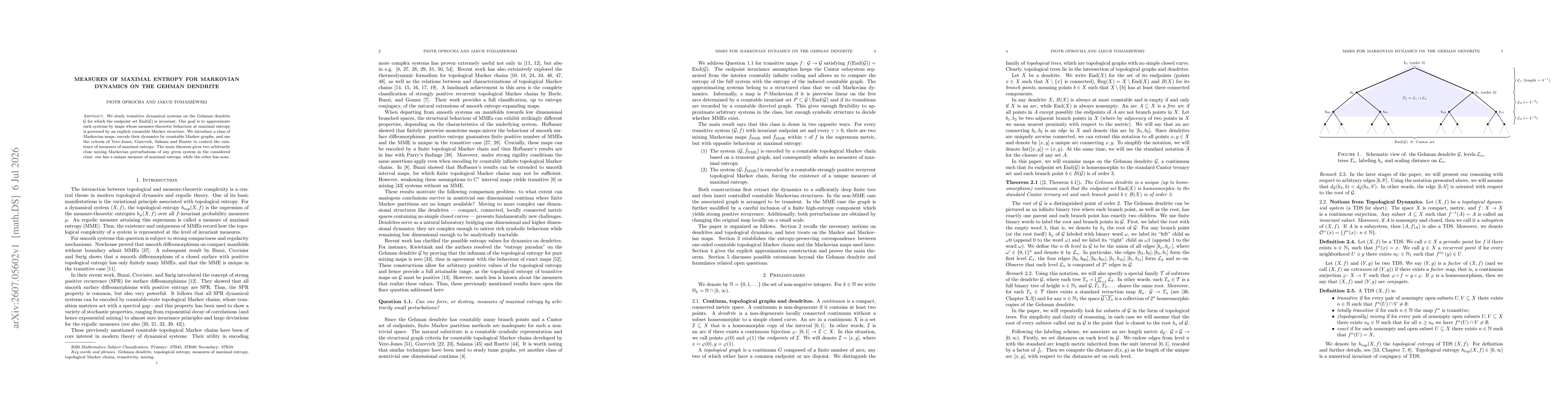 Thumbnail for Measures of maximal entropy for Markovian dynamics on the Gehman dendrite