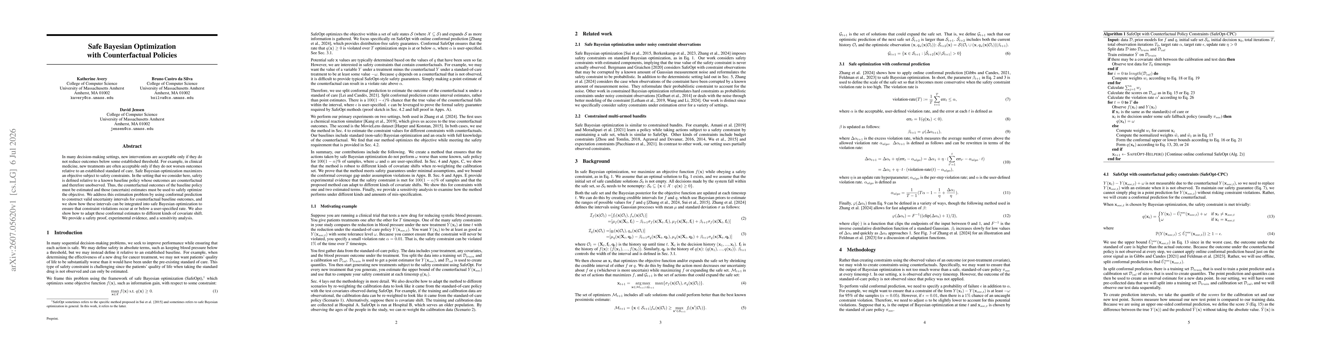 Thumbnail for Safe Bayesian Optimization with Counterfactual Policies